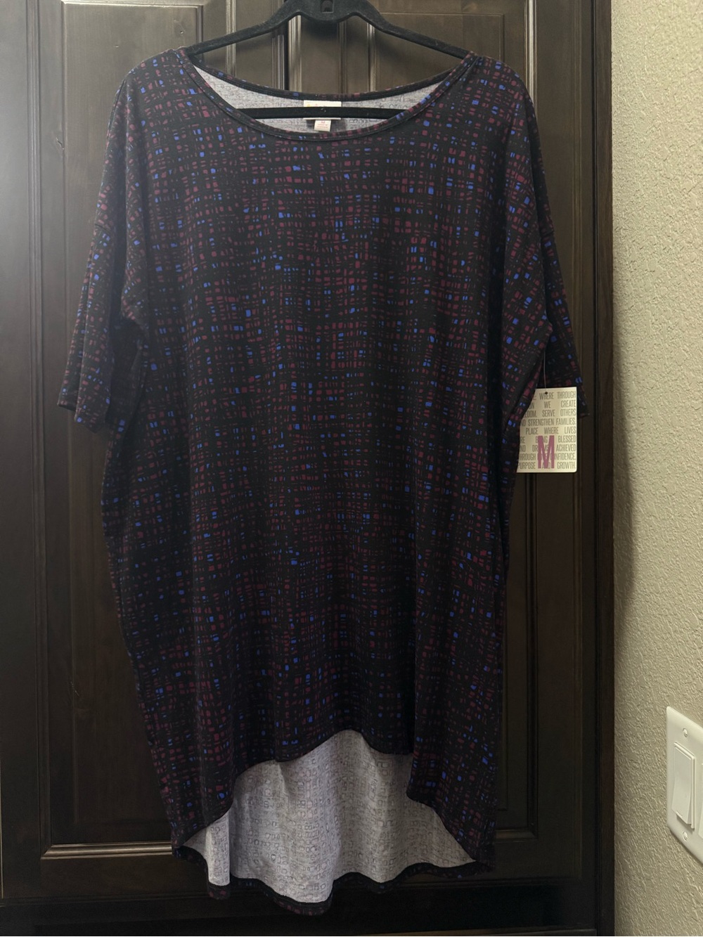Lularoe Black Tee Dress / Tunic with Blue & Pink Micro-Print Size M